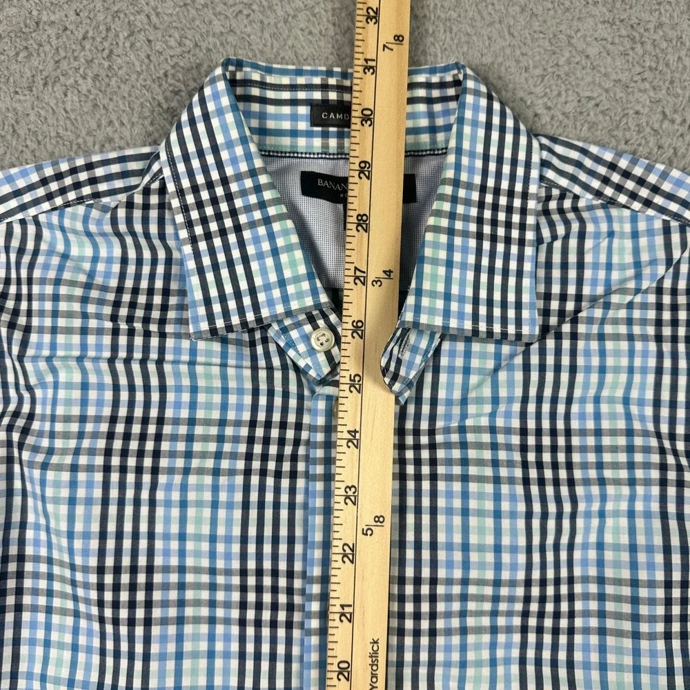 Banana Republic Camden Fit Non-Iron Shirt Mens Medium Blue Plaid Long Sleeve